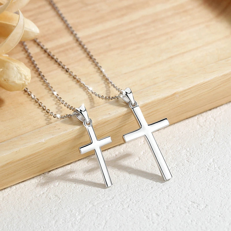 925 Sterling Silver Solid Cross Necklace Small or Large Cross Pendant Minimalist Tiny Necklaces Dainty Jewelry CYD432